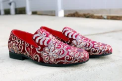 Embroidered Velvet Slip-On Loafer Ruby