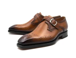 Eric Burnished Calfskin Monkstrap Shoe Caramel