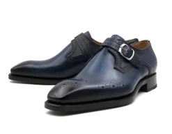 Eric Burnished Calfskin Monkstrap Shoe Blue