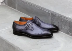 Eric Burnished Calfskin Monkstrap Shoe Grey