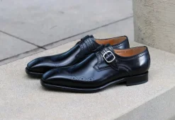Eric Burnished Calfskin Monkstrap Shoe Black