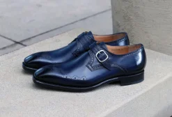 Eric Burnished Calfskin Monkstrap Shoe Blue