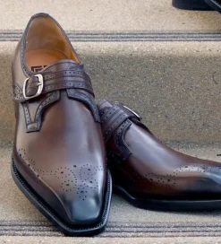 Eric Burnished Calfskin Monkstrap Shoe Brown