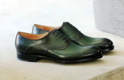 Hudson Burnished Calfskin Lace-Up Oxford Green