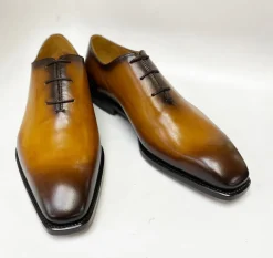 Jason Sr Burnished Calfskin Lace-Up Oxford Caramel