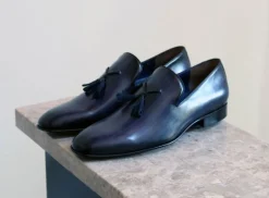 Jean Pierre Hand Burnished Calfskin Tasseled Loafer Navy