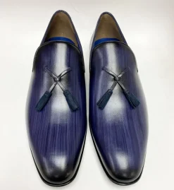 Jean Pierre Hand Burnished Calfskin Tasseled Loafer Navy