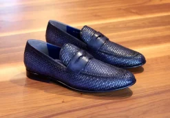 Jean Pierre Woven Calfskin Penny Loafer Navy