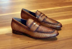 Jean Pierre Woven Calfskin Penny Loafer Camel
