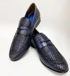 Jean Pierre Woven Calfskin Penny Loafer Navy