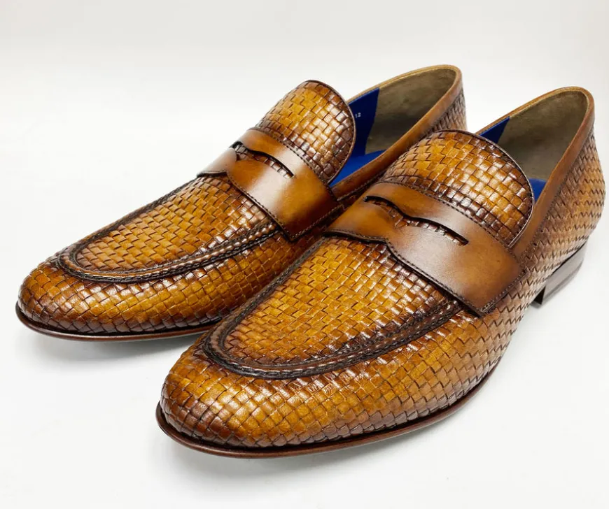 Jean Pierre Woven Calfskin Penny Loafer Camel