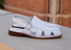 Maurice Embossed Calfskin Slip-On Back-Strap Sandal White