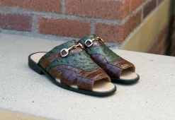 Maurice Embossed Calfskin Slip-On Sandal Brown/Olive