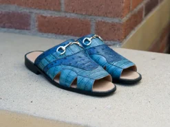 Maurice Embossed Calfskin Slip-On Sandal Sky/Blue
