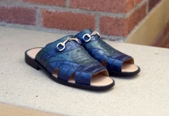 Maurice Embossed Calfskin Slip-On Sandal Navy