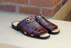 Maurice Embossed Calfskin Slip-On Sandal Burgundy