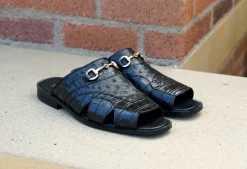Maurice Embossed Calfskin Slip-On Sandal Black