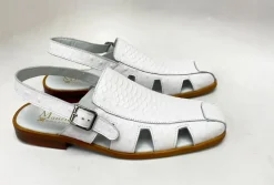 Maurice Embossed Calfskin Slip-On Back-Strap Sandal White