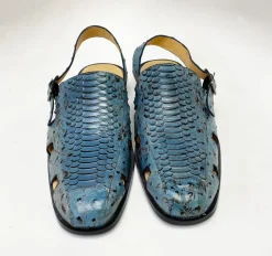 Maurice Embossed Calfskin Slip-On Back-Strap Sandal Blue