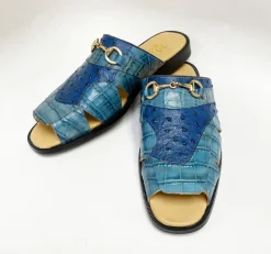 Maurice Embossed Calfskin Slip-On Sandal Sky/Blue