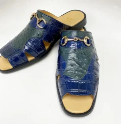 Maurice Embossed Calfskin Slip-On Sandal Navy