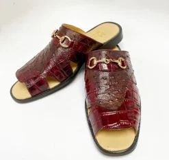Maurice Embossed Calfskin Slip-On Sandal Burgundy