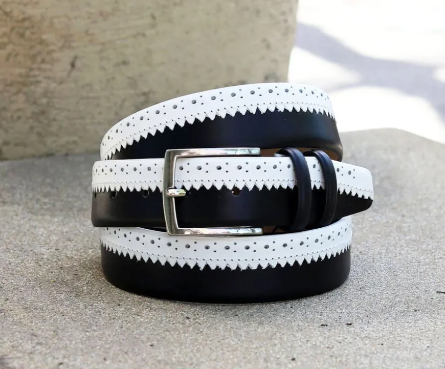 Maurice Two-Tone Leather Belt 3-Dark-Navy/White