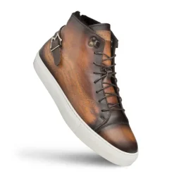 Mezlan Etched High-Top Sneaker Cognac