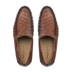 Mezlan Ostrich Dress Moccasin Brandy