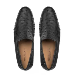 Mezlan Ostrich Dress Moccasin Black