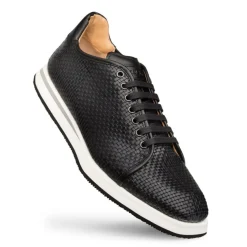 Mezlan Woven Calfskin Lace-Up Sneaker Black
