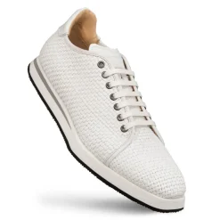 Mezlan Woven Calfskin Lace-Up Sneaker White
