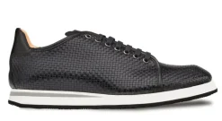 Mezlan Woven Calfskin Lace-Up Sneaker Black