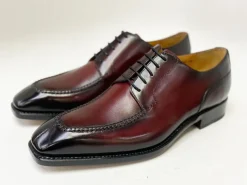 Norman Burnished Calfskin Lace-Up Split-Toe Oxford Burgundy