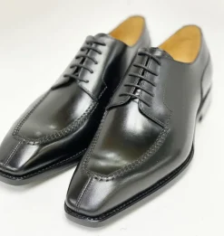 Norman Burnished Calfskin Lace-Up Split-Toe Oxford Black