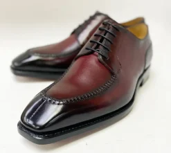 Norman Burnished Calfskin Lace-Up Split-Toe Oxford Burgundy