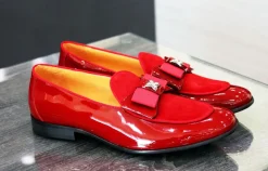 Patent Leather & Suede Slip-On Loafer Red