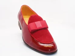 Patent Leather & Suede Slip-On Loafer Red