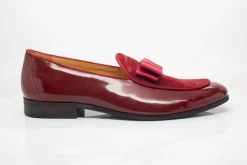 Patent Leather & Suede Slip-On Loafer Red