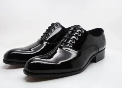 Patent Leather Lace-Up Oxford Black