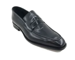 Patina Calfskin Slip-On Penny Loafer Black