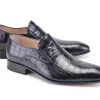 Pelle Crocodile Embossed Calfskin Slip-On Loafer Black