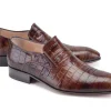Pelle Crocodile Embossed Calfskin Slip-On Loafer Brown