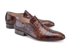 Pelle Crocodile Embossed Calfskin Slip-On Loafer Brown