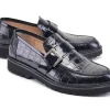 Pelle Crocodile Embossed Calfskin Slip-On Loafer Black