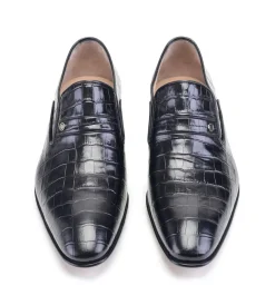 Pelle Crocodile Embossed Calfskin Slip-On Loafer Black