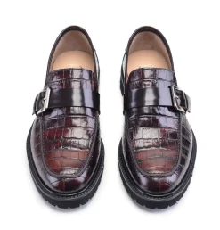Pelle Crocodile Embossed Calfskin Slip-On Loafer Brown