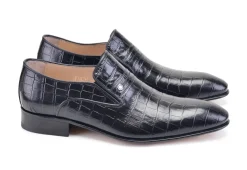 Pelle Crocodile Embossed Calfskin Slip-On Loafer Black
