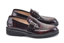 Pelle Crocodile Embossed Calfskin Slip-On Loafer Brown