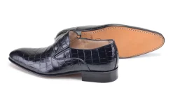 Pelle Crocodile Embossed Calfskin Slip-On Loafer Black